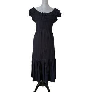 Alice & Olivia Off the Shoulder Black Tiered Midi Ruffle Dress Whimsigoth Sz 2